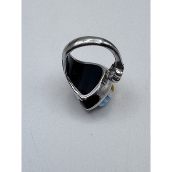 Vintage Millefiori Murano Glass & Enamel Toi Et Moi Sterling Silver Ring Size 8 - Picture 6 of 9